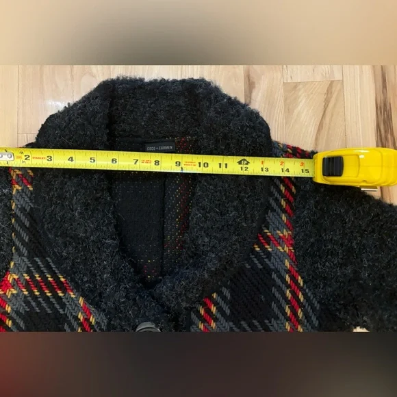 Coco+Carmen Women’s Grey Wool Blend Plaid V-Neck Cardigan Sweater Jacket Sz S/M - Picture 10 of 10